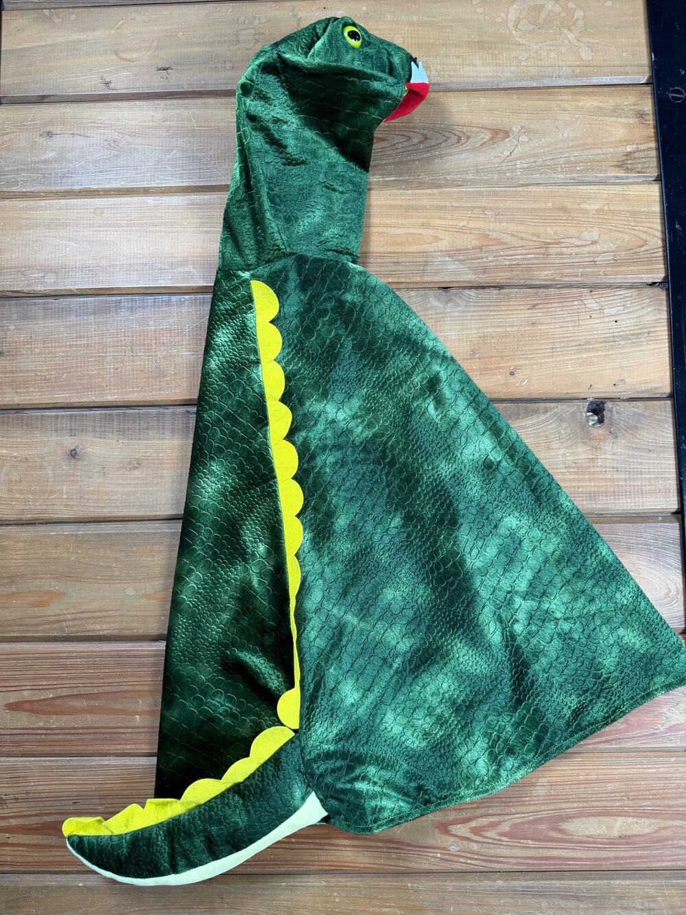 Great Pretenders Green Dinosaur Cape Costume Kids Sz 4-5 Velour Hooded Dress Up